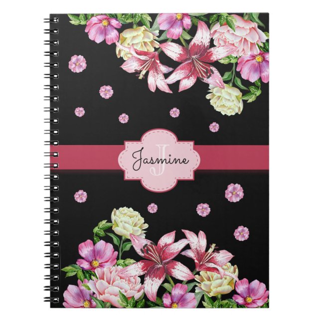 Cuaderno Lily y Peony Floral Black (Frente)
