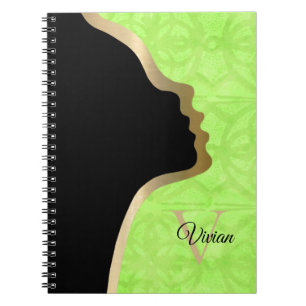 Cuaderno Lime Green Batik Black And Gold Face Name