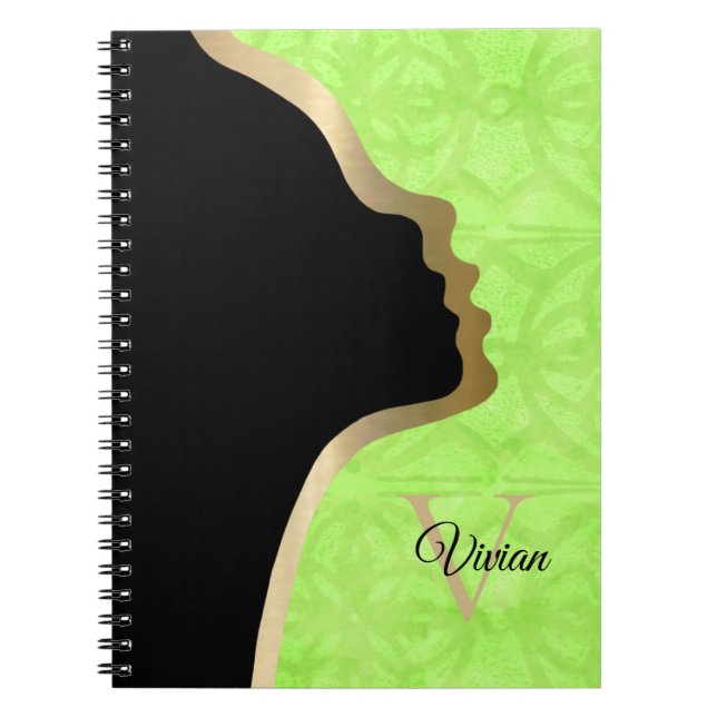 Cuaderno Lime Green Batik Black And Gold Face Name (Frente)