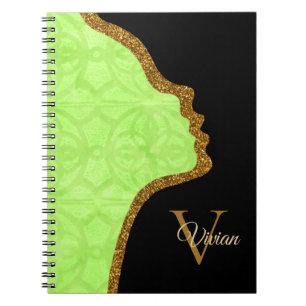 Cuaderno Lime Green Black And Gold Purpurina Face