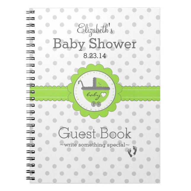 Cuaderno Lime Green & Grey Polka Dot Baby Shower Guest Book (Frente)