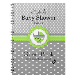 Cuaderno Lime Green & Grey Polka Dot Baby Shower Guest Book