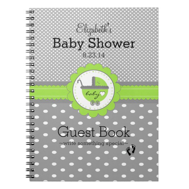 Cuaderno Lime Green & Grey Polka Dot Baby Shower Guest Book (Frente)