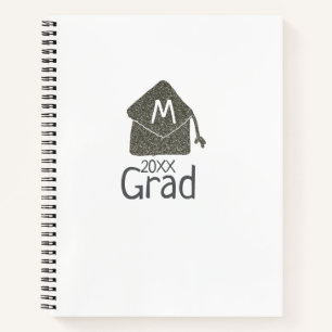 Cuaderno Límite de graduación plateado purpurina añadir nom