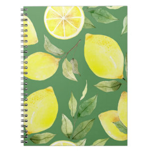 Cuaderno Limón acuarela, patrón de papel tapiz de fruta.