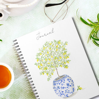 Cuaderno Limonero en Maceta de Chinoiserie Acuarela