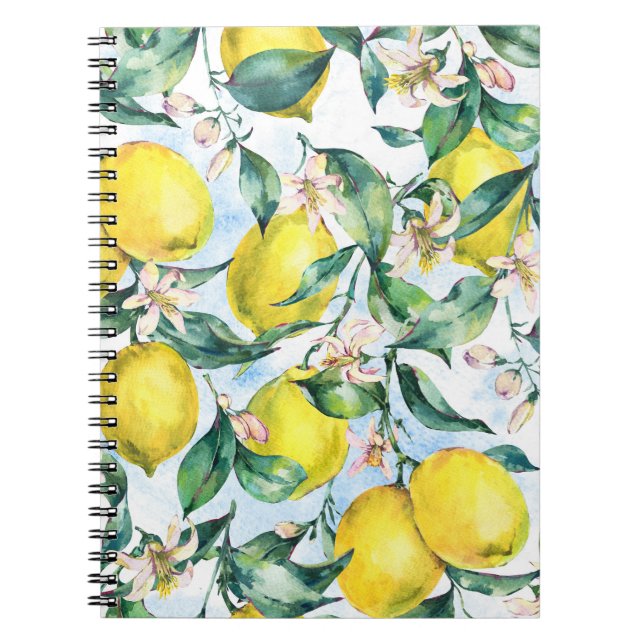 Cuaderno Limones acuarelas, rama de cítricos fresca. (Frente)