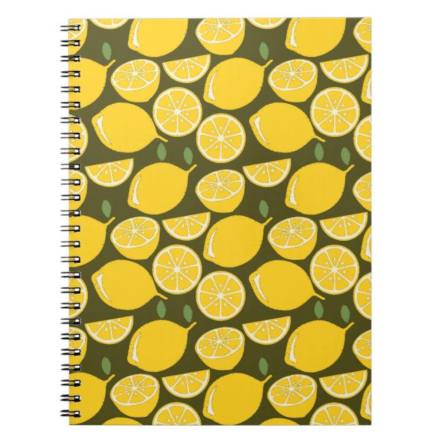 Cuaderno Limones Amarillos y Patrón Verde Oliva: Citrus Mod (Frente)