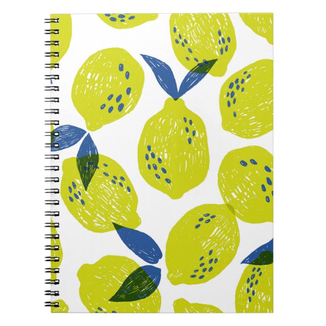 Cuaderno Limones jugosos: patrón inoxidable vintage. (Frente)