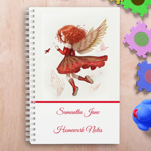 Cuaderno Linda Fantasía de Hada Voladora Roja Pequeña y Mon (Subido por el creador)