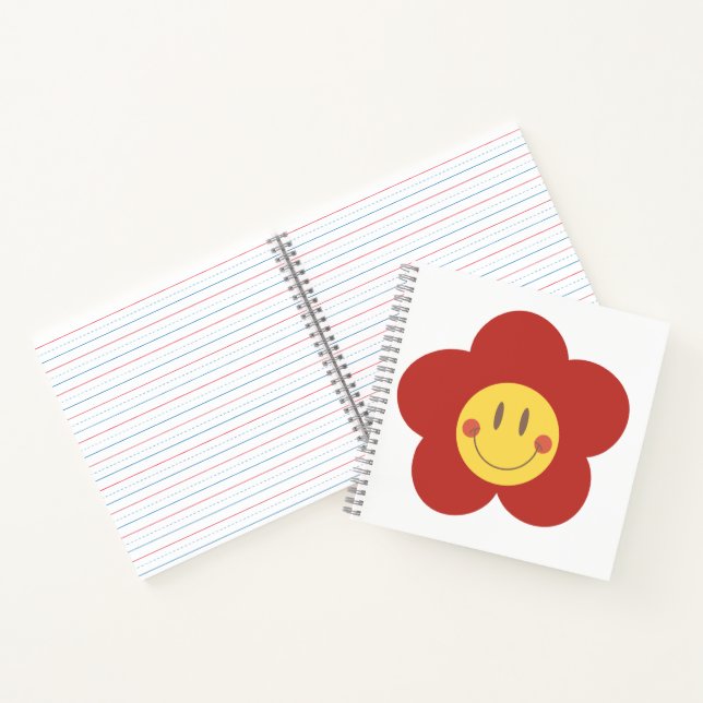 Cuaderno Linda Flor Sonriente Estética Retro Cara Feliz Des (Interior)