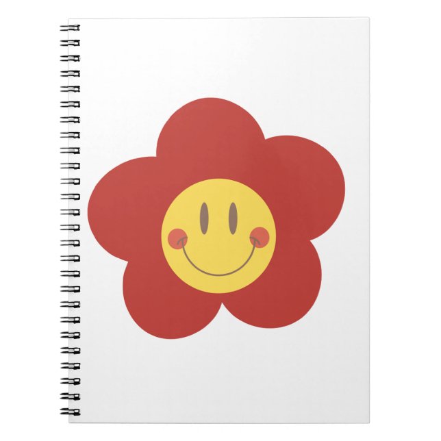 Cuaderno Linda Flor Sonriente Estética Retro Cara Feliz Des (Frente)