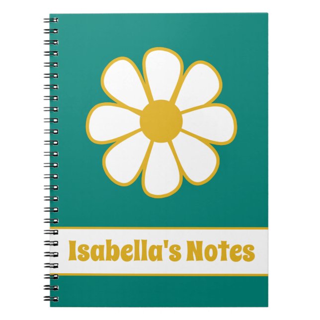 Cuaderno Linda Floral Daisy Individual Retro Personalizada (Frente)