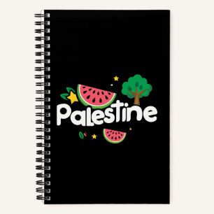 Cuaderno Linda palabra Palestina rodeada de árbol de sandía
