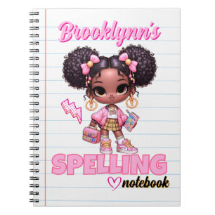 Cuaderno Lindo Afro con coletas rosadas y amarillas, estilo