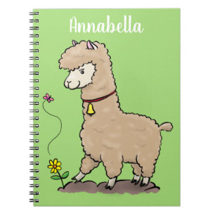 Cuaderno Lindo alpaca feliz con mariposa dibujo animado