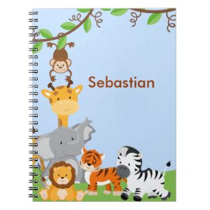 Cuaderno lindo azul del animal del bebé de la