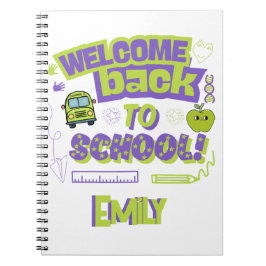 Cuaderno Lindo Bienvenido de nuevo a la escuela Morado Verd