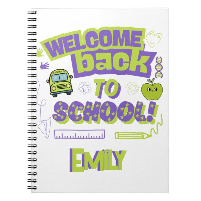 Cuaderno Lindo Bienvenido de nuevo a la escuela Morado Verd (Frente)