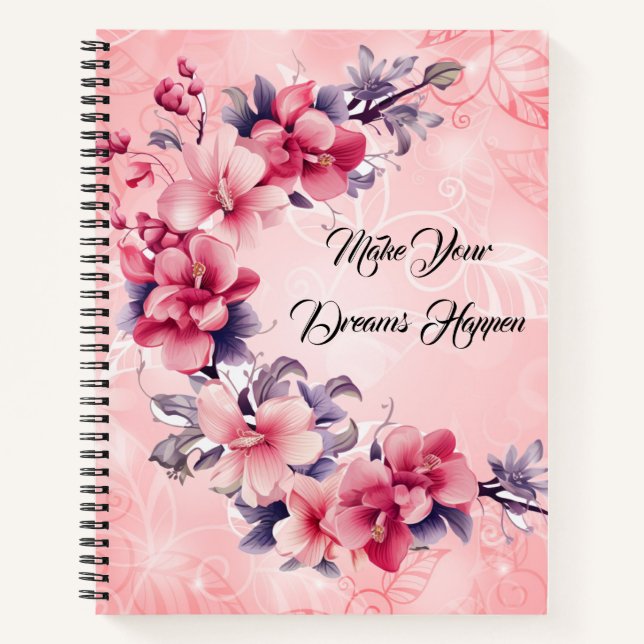 Cuaderno lindo bloc de notas de flores chinas rosadas (Anverso)