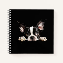 Cuaderno Lindo cachorro de Boston Terrier pensativo