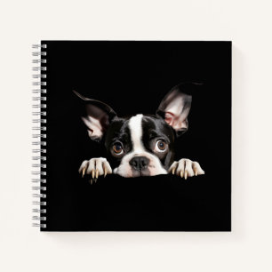 Cuaderno Lindo cachorro de Boston Terrier pensativo