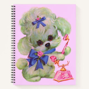 Cuaderno lindo caniche con teléfono rosa
