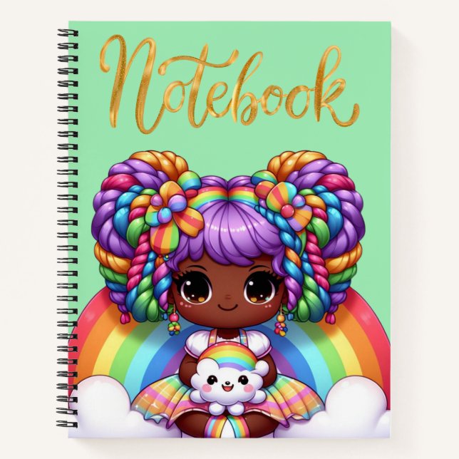 Cuaderno lindo / Chica chibi adorable con arcoíris (Anverso)