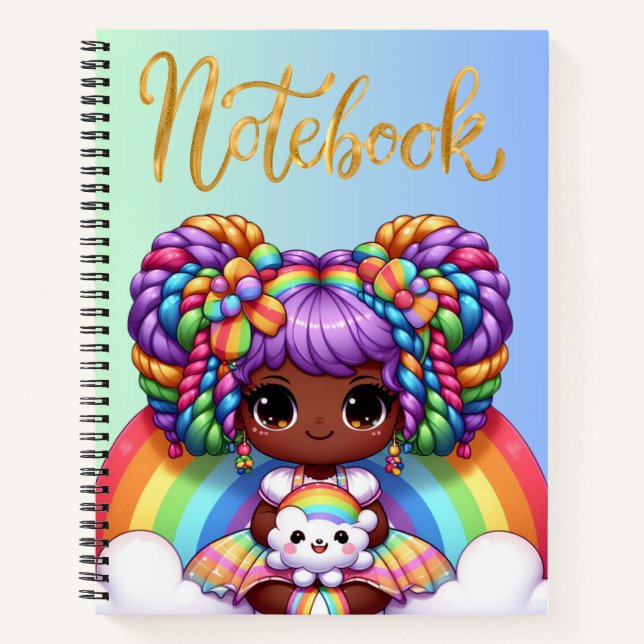 Cuaderno lindo / Chica chibi adorable de arcoíris (Anverso)