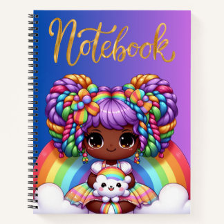 Cuaderno lindo / Chica chibi adorable de arcoíris