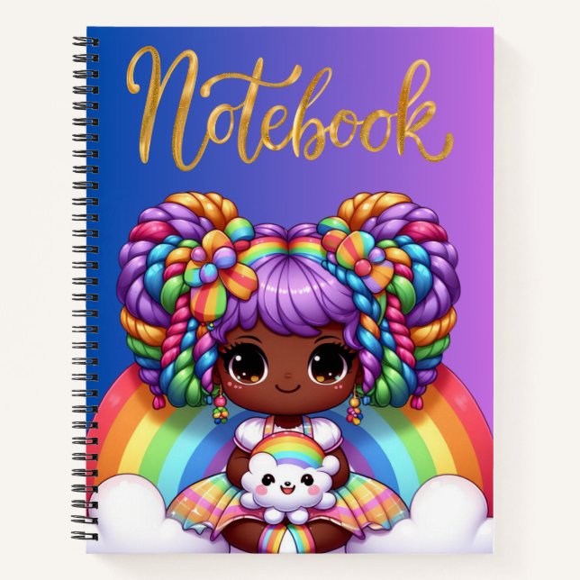 Cuaderno lindo / Chica chibi adorable de arcoíris (Anverso)