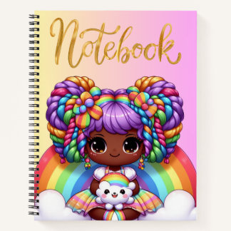 Cuaderno lindo / Chica chibi adorable de arcoíris