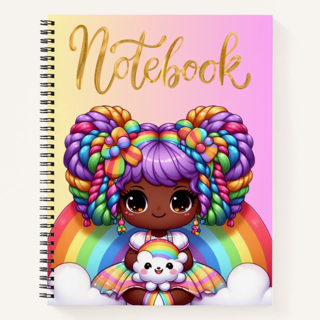 Cuaderno lindo / Chica chibi adorable de arcoíris (Anverso)