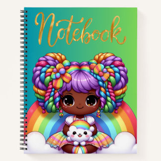 Cuaderno lindo / Chica chibi adorable de arcoíris