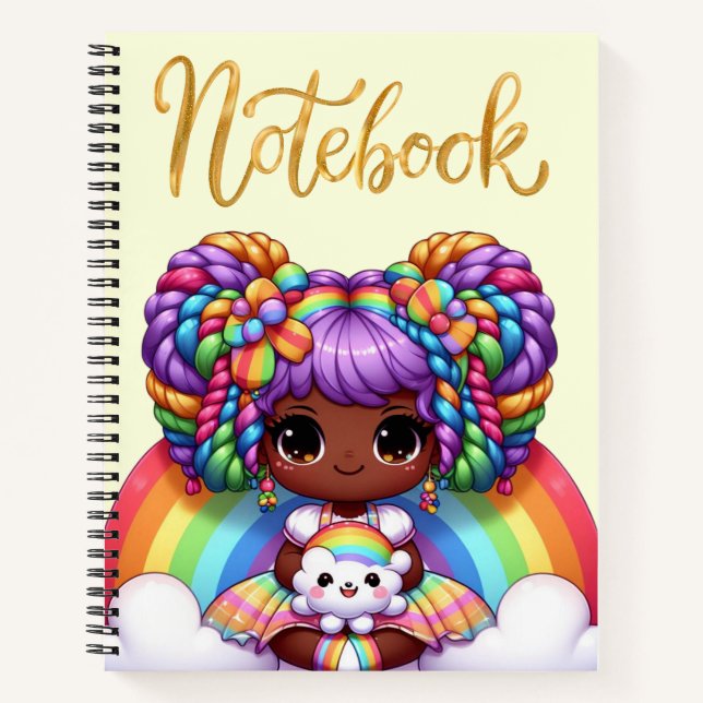 Cuaderno lindo / Chica chibi adorable de arcoíris (Anverso)