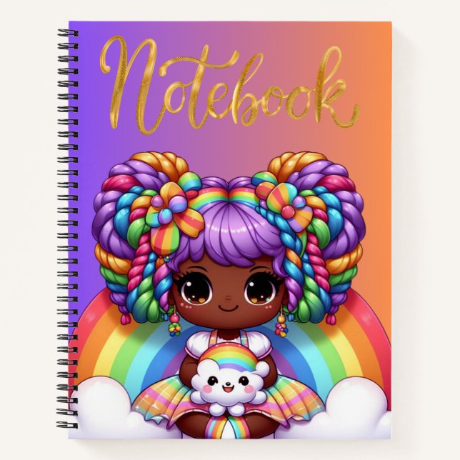 Cuaderno lindo / Chica chibi adorable de arcoíris (Anverso)
