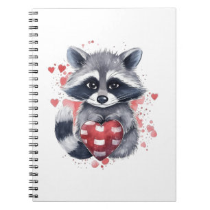 Cuaderno lindo color de agua raccoon con corazón