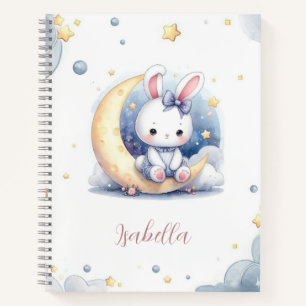 Cuaderno lindo conejito sentado en la luna 
