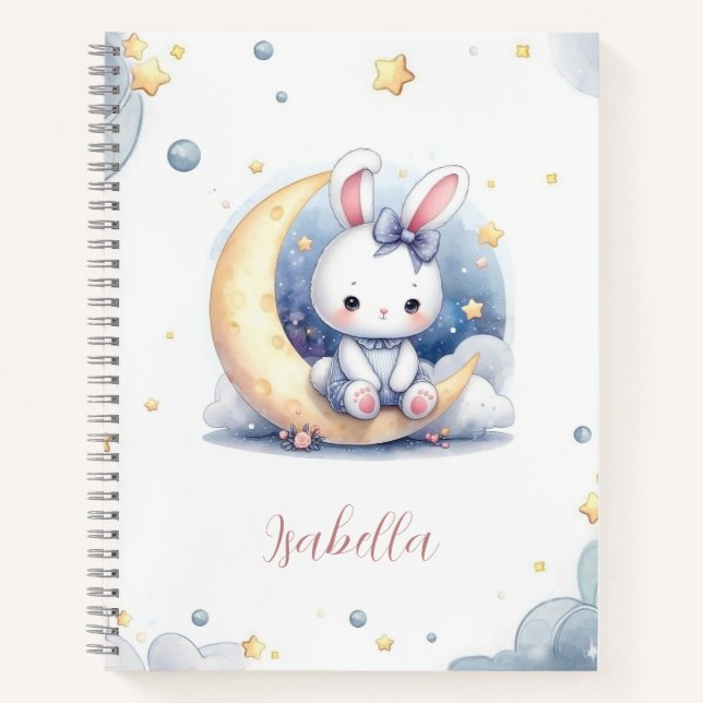 Cuaderno lindo conejito sentado en la luna  (Anverso)