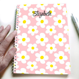 Cuaderno Lindo diario retro de durazno con margaritas para 