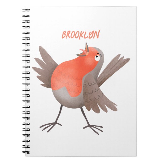 Cuaderno Lindo dibujo de pájaro petirrojo cantando (Frente)
