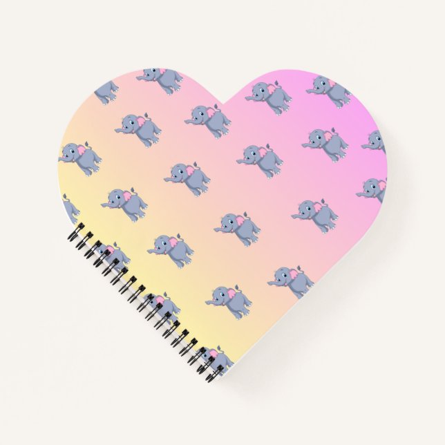 Cuaderno lindo elefante pequeño rosa gris (Anverso)