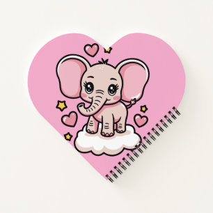 Cuaderno Lindo elefante rosa volador con estrellas y corazo