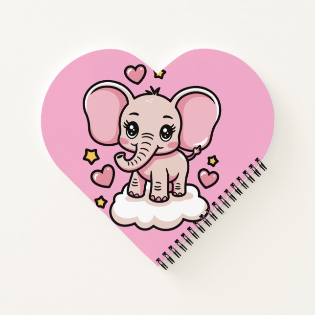 Cuaderno Lindo elefante rosa volador con estrellas y corazo (Reverso)