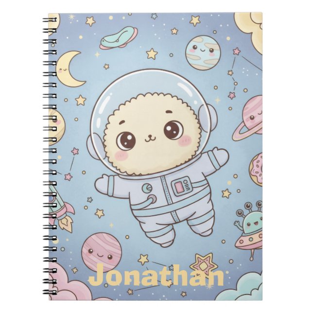 Cuaderno Lindo Espacio Kawaii - Astronauta y Luna Sonriente (Frente)