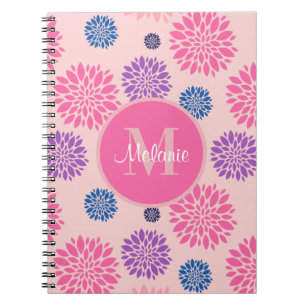 Cuaderno Lindo Floral Personalizado Rosa Púrpura y Azul