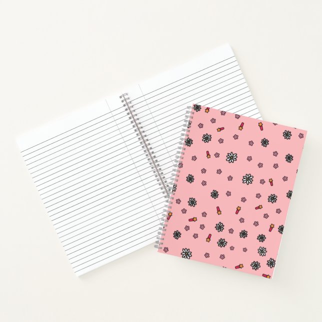 Cuaderno Lindo floral rosa y blanco con estrellas en coral (Interior)