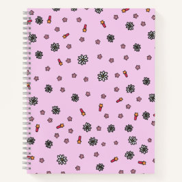 Cuaderno Lindo floral rosa y blanco con estrellas en rosa
