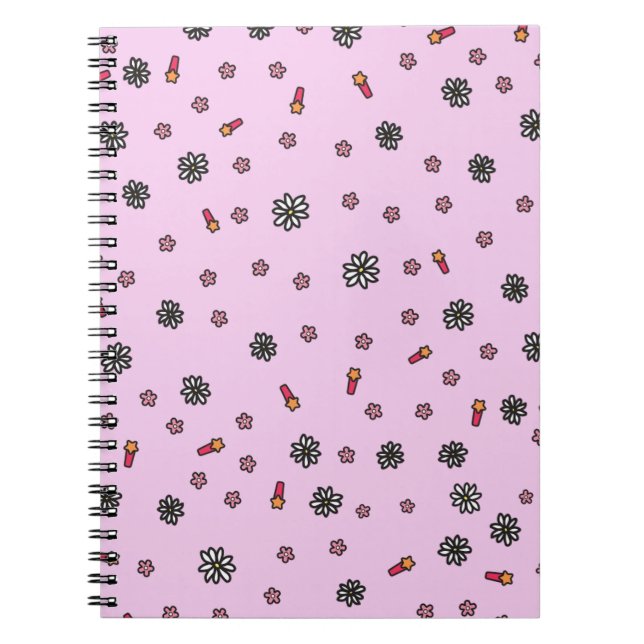 Cuaderno Lindo floral rosa y blanco con estrellas en rosa (Frente)