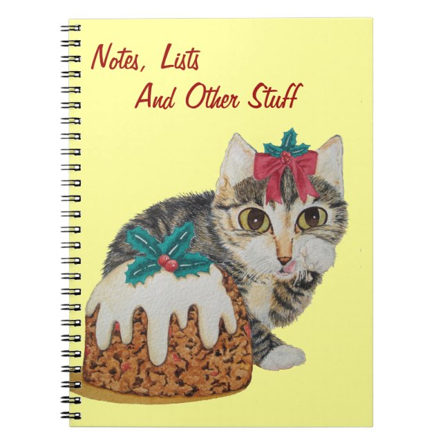 Cuaderno lindo gatito grisáceo lamiendo gato de pata (Frente)